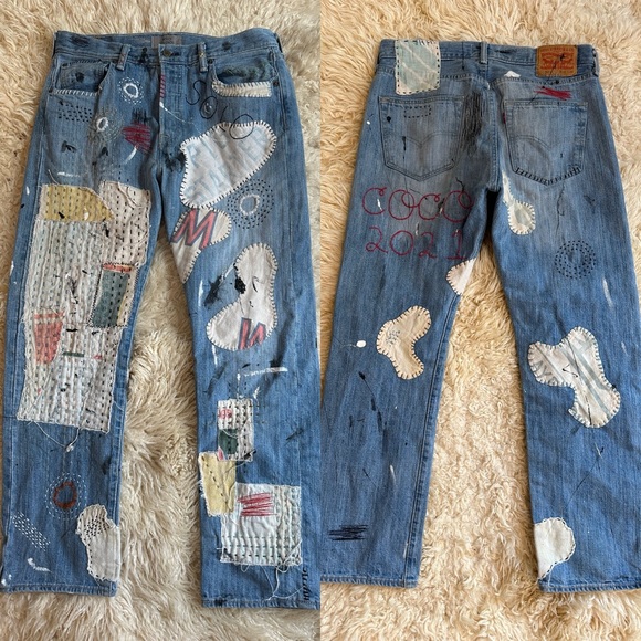 Levi's High Rise Artistic Patch Jeans - Blue and Multicolor - Picture 1 of 15